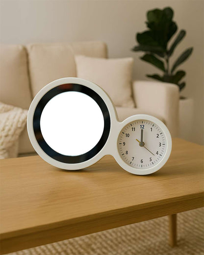 Round Magic Mirror LED Photo Frame with Clock | White