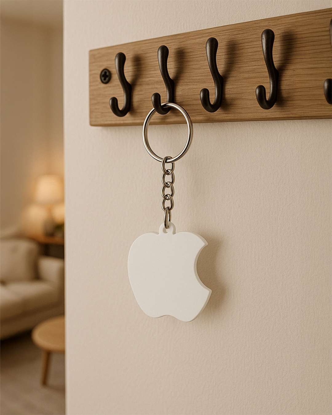 Apple Shape Key Chain | White