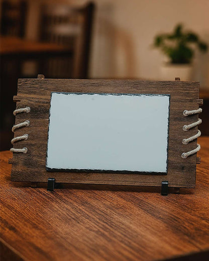 Customized Blank Rock Slate Set with designed frame and Display Stand | White