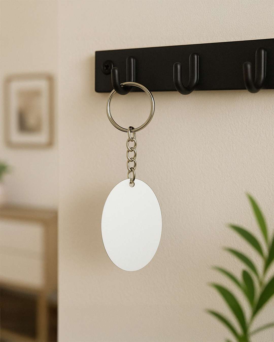 Oval Shape MDF Key Chain  | White