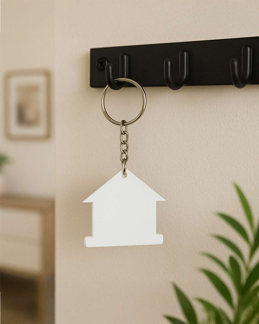 Home Shape Key Chain | White