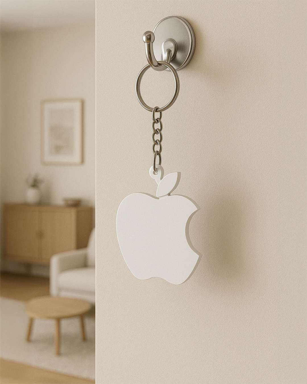 Apple Shape Key Chain  | White