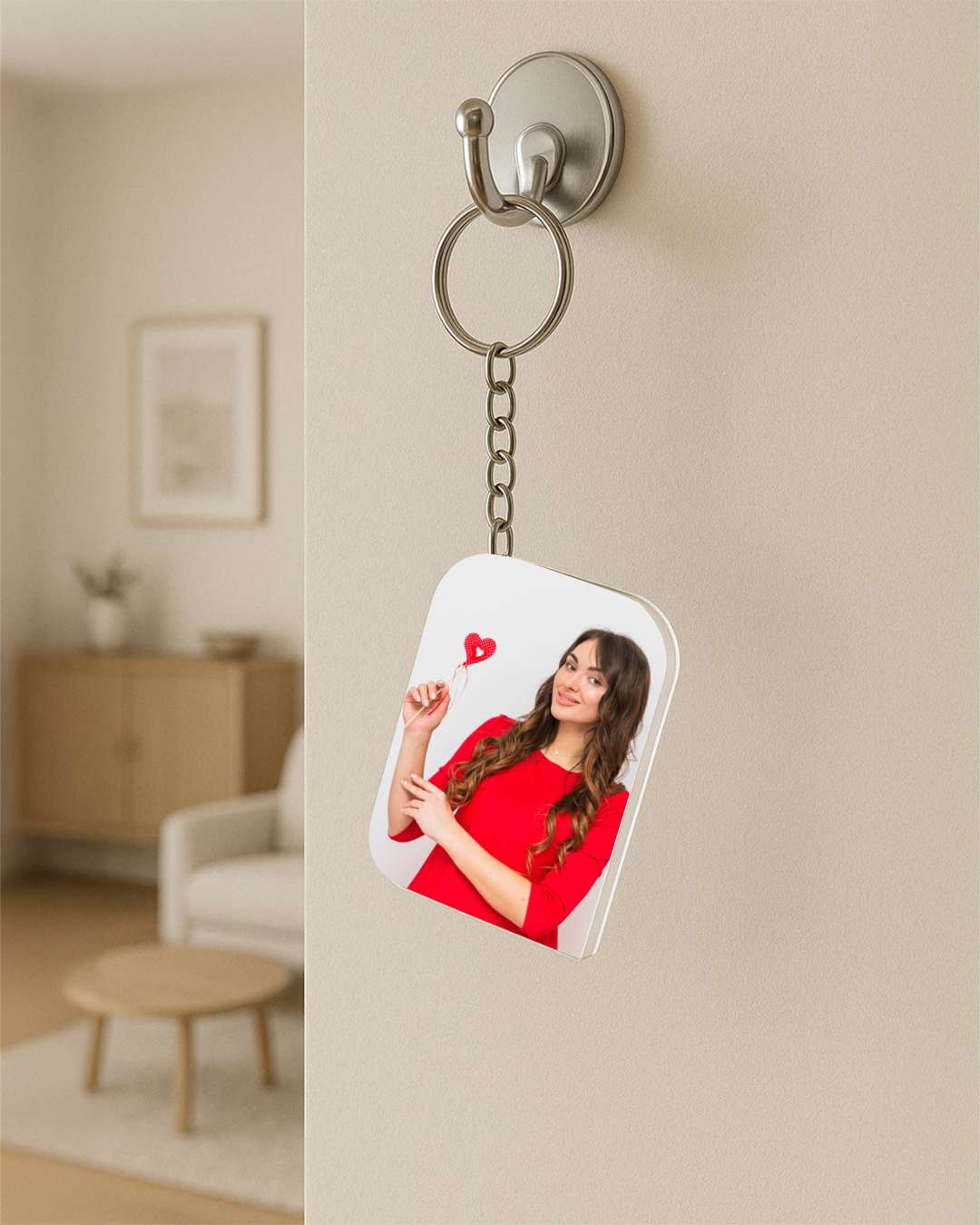 Rectangle Shape Key Chain   White