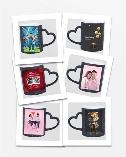 Glitter Magic Heart Shaped Mug  | Black