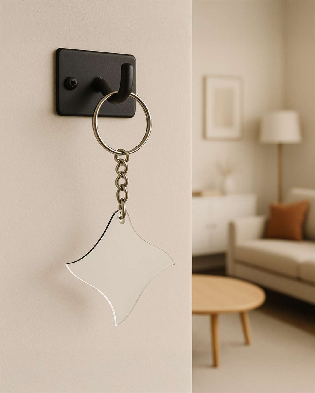 Curved Square Shape Key Chain  | White