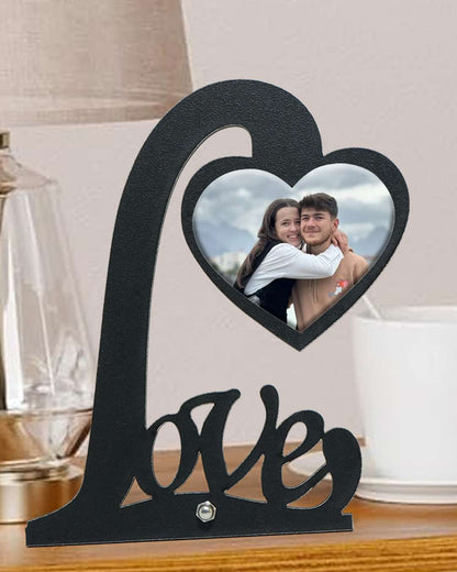 "Love with Heart" – Wooden Photo Standee    | Black Brown
