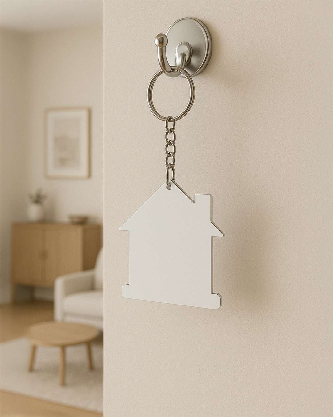 Home Shape Key Chain  | White