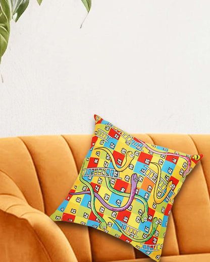 Ludo and Snake Ladder Multicolor Custom Square Cushion – Personalizer text | Multi colour