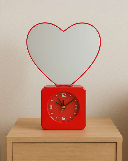 Heart Shape Magic Mirror Light Frame with Clock   | Red