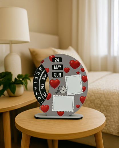 Personalized Wooden Rotating Photo Calendar | Large Heart Shape Print