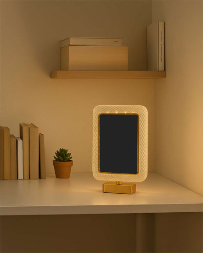 Crystal LED Rectangle Shape Photo Lamp |  White and Golden