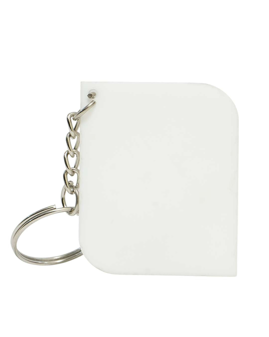 Rectangle Shape Polymer 2 side cut Key Chain  | White