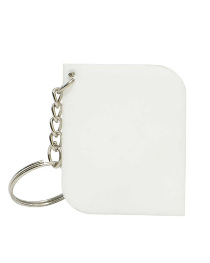 Rectangle Shape Polymer 2 side cut Key Chain  | White