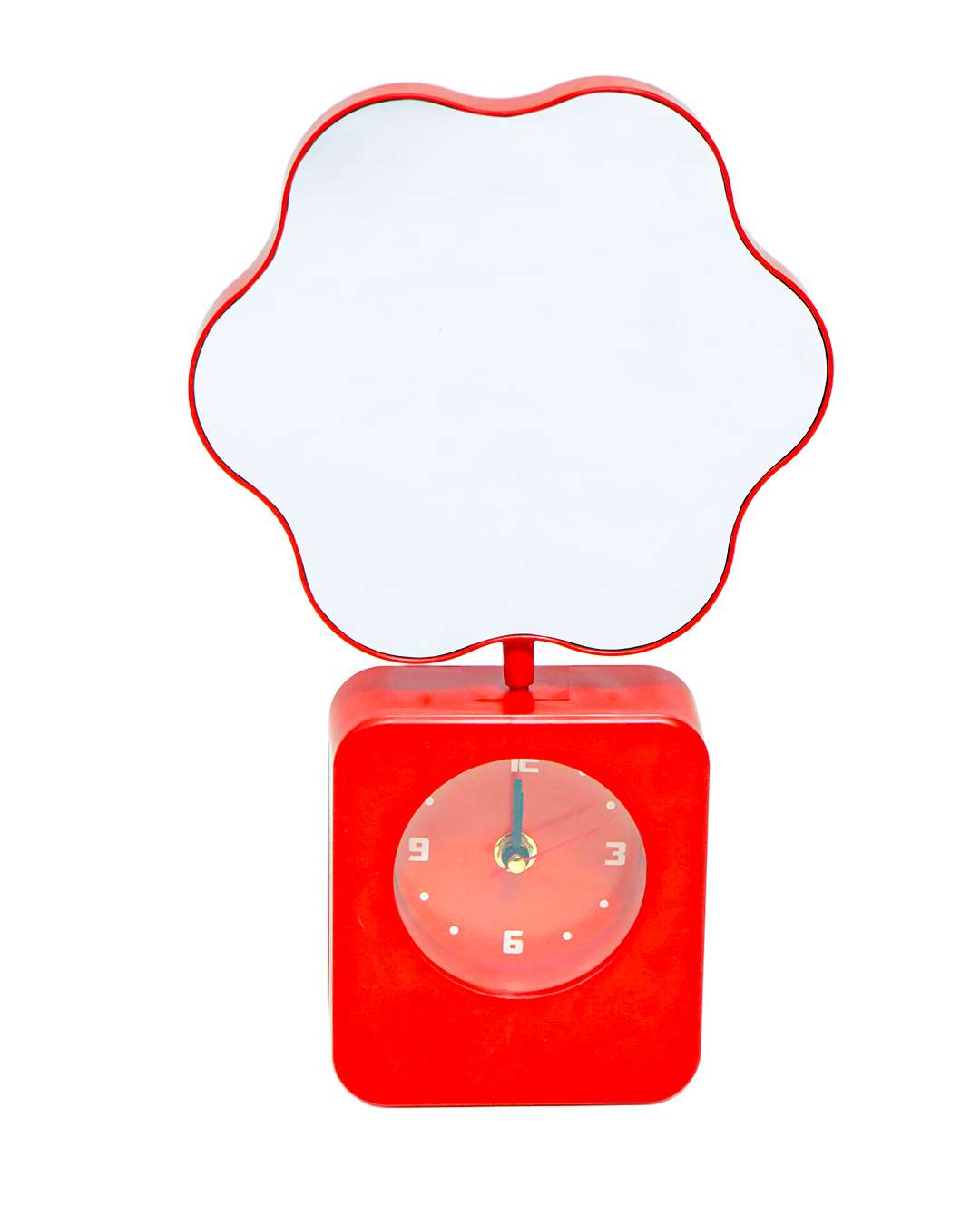 Flower Shape Magic Mirror Light Frame with Clock  | Red