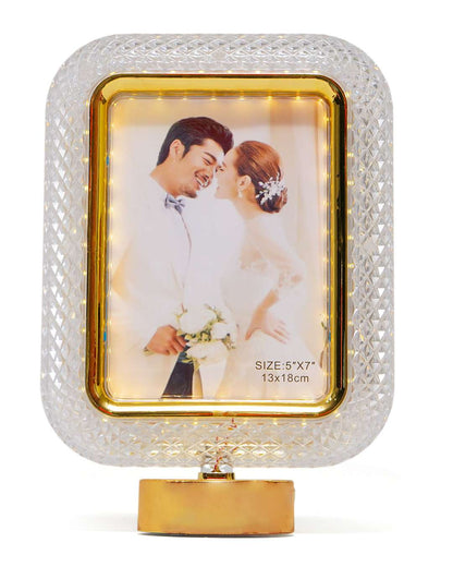 Crystal LED Rectangle Shape Photo Lamp |  White and Golden