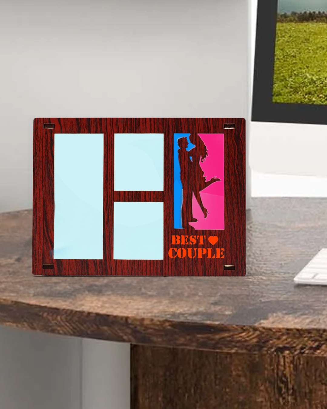 Best Couple Light Frame Photo Collage with three Pic - | Brown