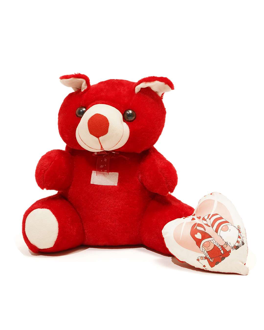 Teddy Bear Love Heart-Shaped Pillow – Personalized with your photo or text | Red