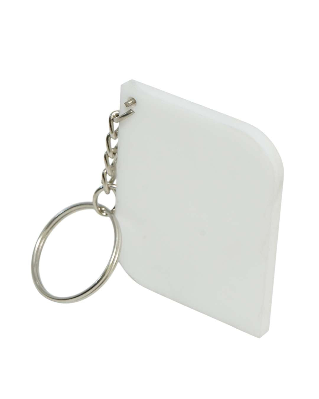 Rectangle Shape Polymer 2 side cut Key Chain  | White