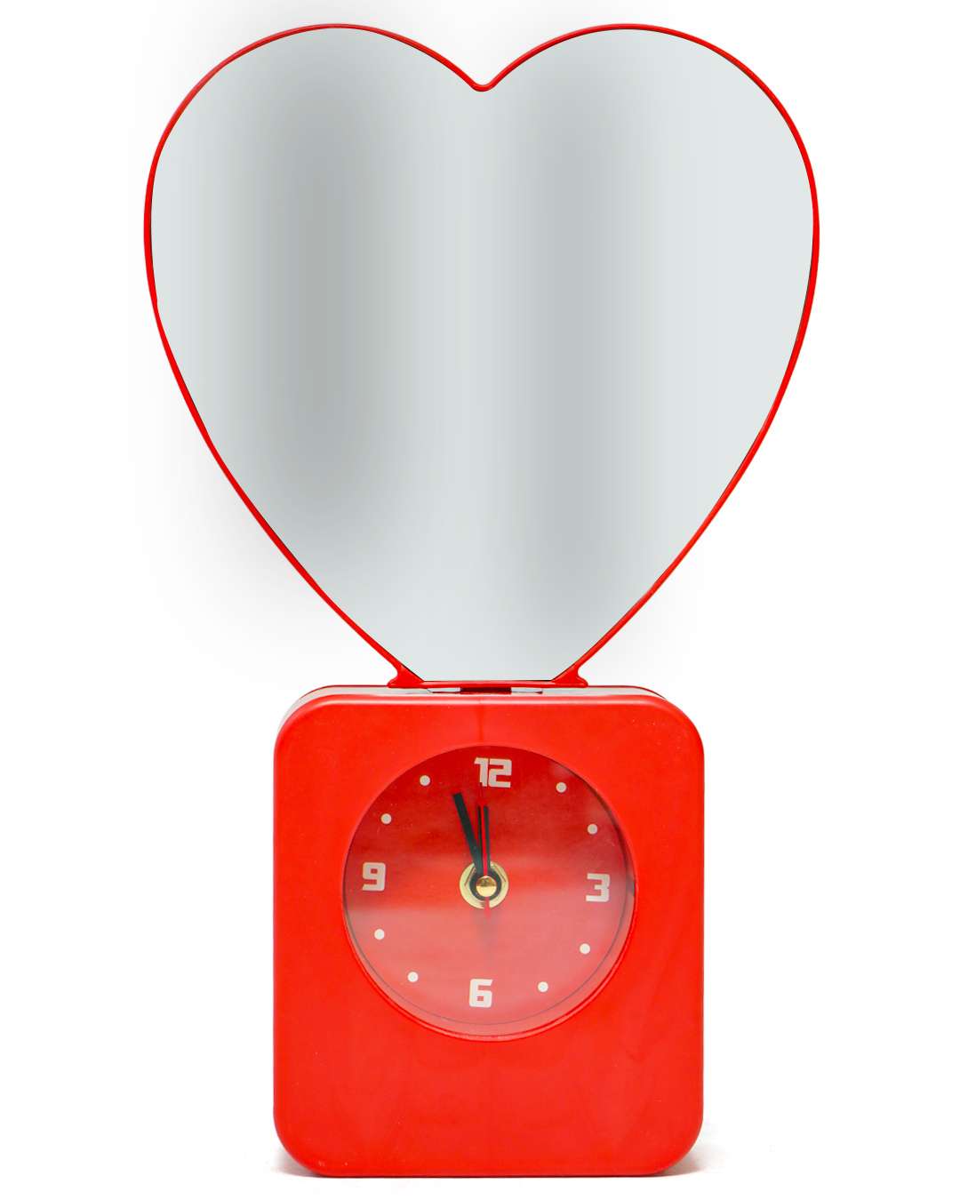 Heart Shape Magic Mirror Light Frame with Clock   | Red
