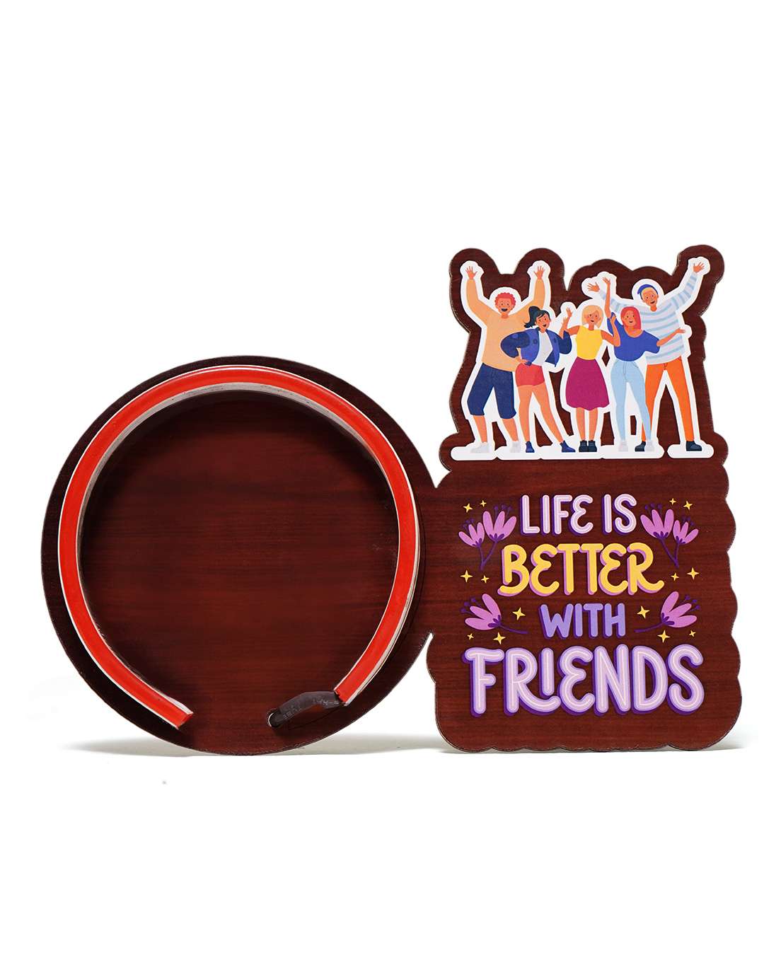 Life is Better with Friends Customized Photo Printed Neon Table Frame -| Dark Brown