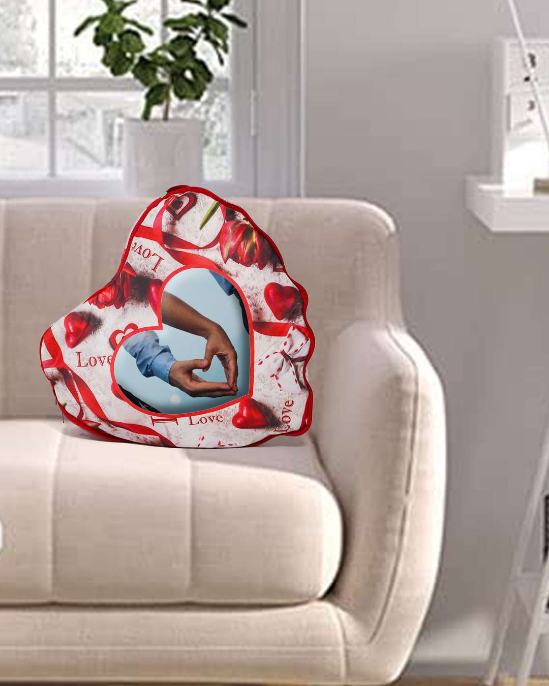 Love Heart Shaped Pillow – Personalized with your photo or text | Red