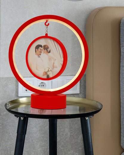 LED MDF Rotating Lamp Double Round Shape Photo Lamp  | Red