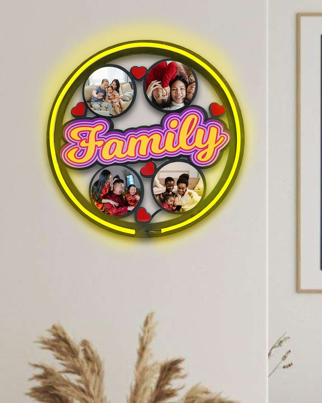 Family Wall Hanging Light Frame with 4 Pictures   | Multi