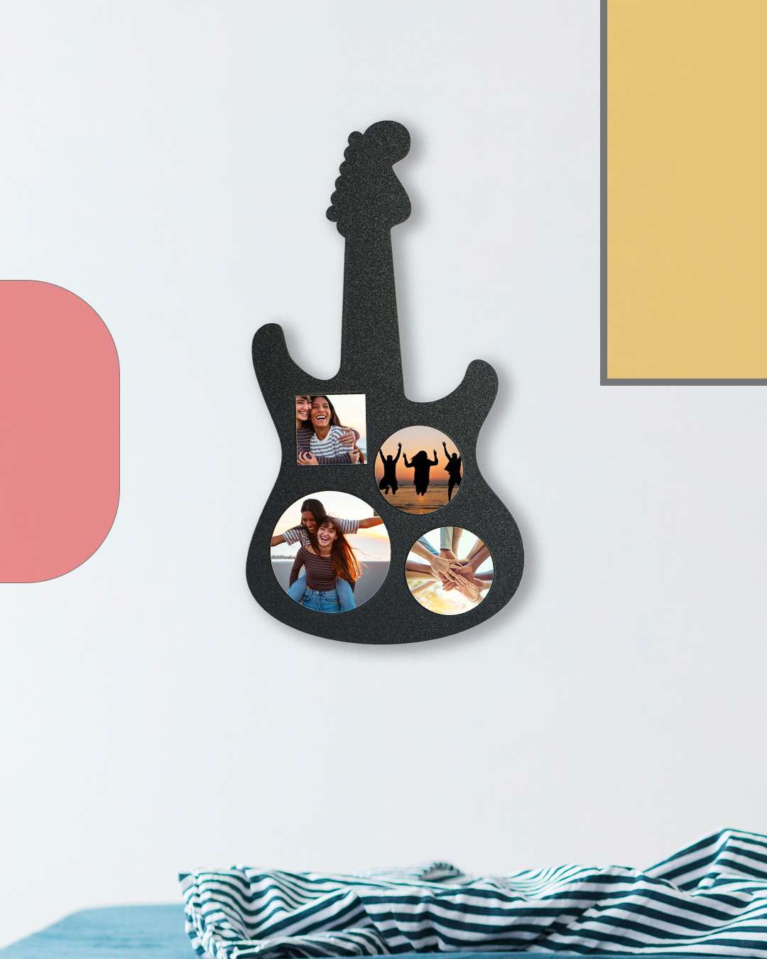 Guitar-Shaped Laser-Cut Wooden Photo Frame – Sublimation Photo Frame |  Black