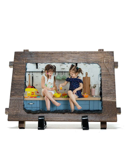 Customized Blank Rock Slate Set with frame and Display Stand | White