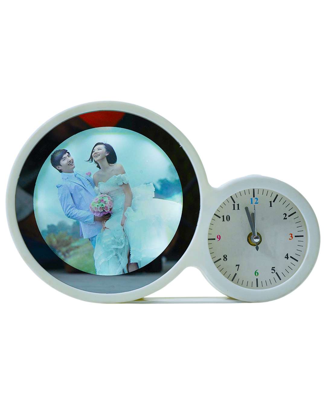 Round Magic Mirror LED Photo Frame with Clock | White
