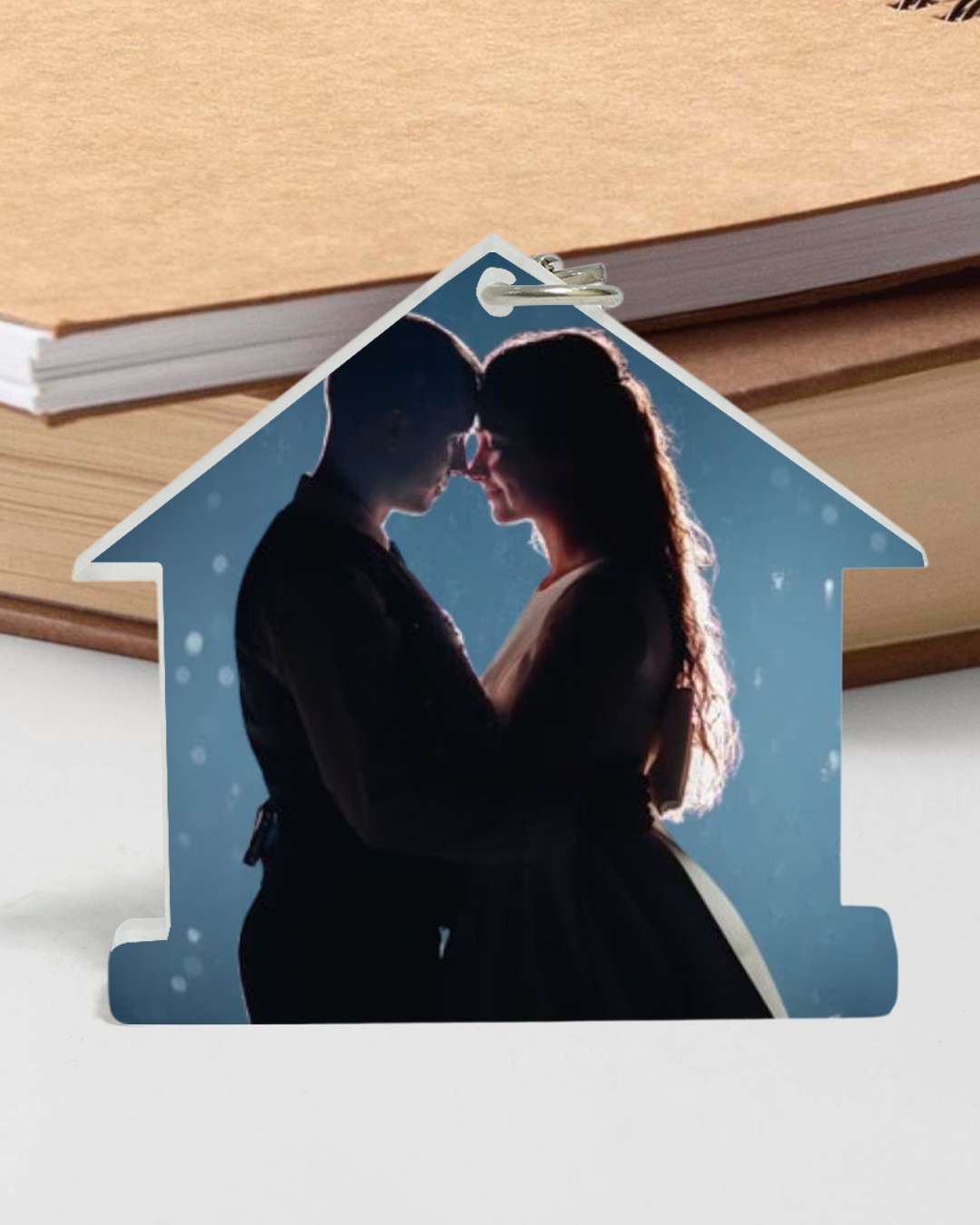 Home Shape Key Chain | White