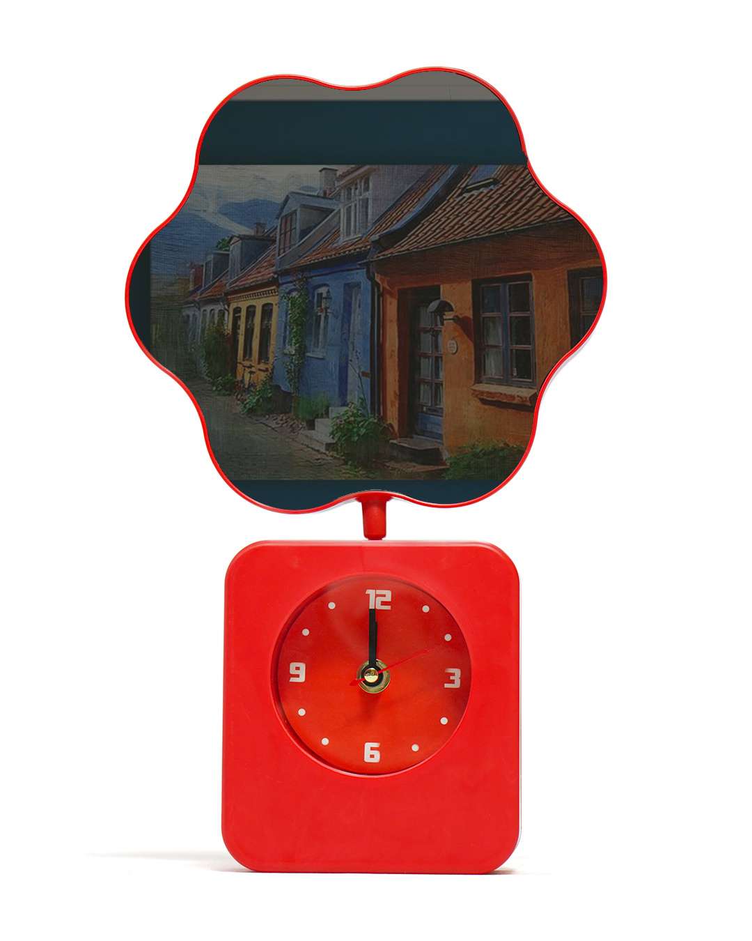 Flower Shape Magic Mirror Light Frame with Clock  | Red