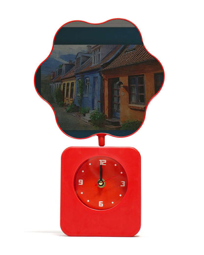 Flower Shape Magic Mirror Light Frame with Clock  | Red