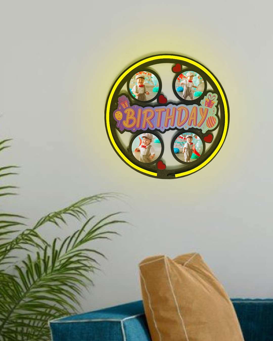 Birthday Wall Hanging Light Frame with 4 Pictures   | Multi