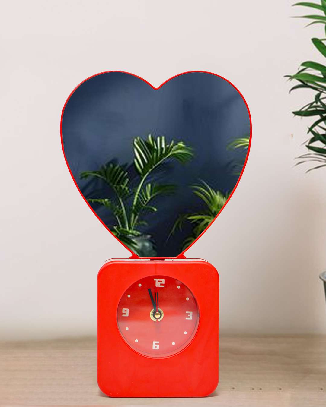 Heart Shape Magic Mirror Light Frame with Clock   | Red