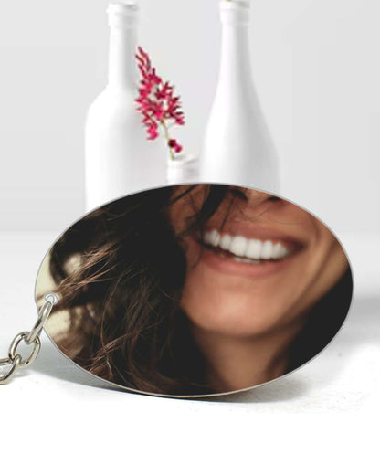 Oval Shape MDF Key Chain  | White