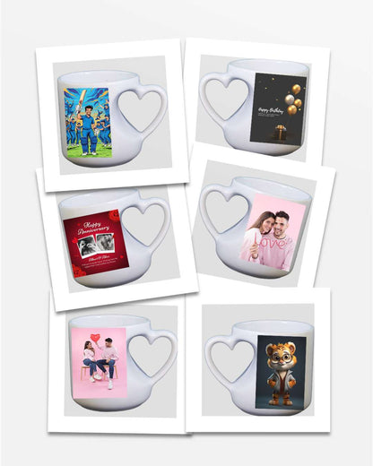6oz White Color Heart Cut Shaped Mug  | White